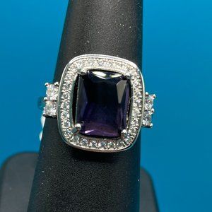 Amethyst Crystal adorned with Rhinestones Ring Sz 7 w/Gift Box - NEW